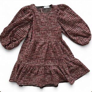 Mango Two-Tone Textured Puff Sleeve Midi Dress Size Medium